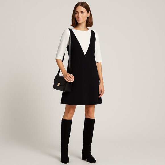 MOSCHINO Black & White Layered Shift Dress NWT Size 8 Quiet Luxury Designer Chic - Picture 1 of 12